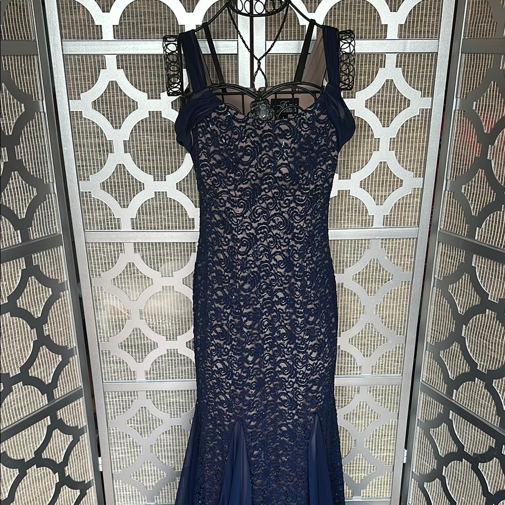 Alex Evenings Blue Sheath Spaghetti Strap Prom Dress
